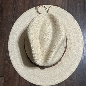 Vintage Stetson Straw Sun Hat with Studded Leather Band - Size Medium